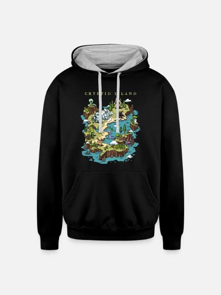 Cryptid Island - Unisex Contrast Hoodie - black/heather gray