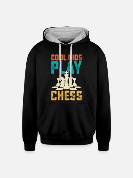 Cool Kids Play Chess - Unisex Contrast Hoodie - black/heather gray