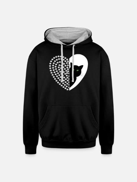 black and white cat - Unisex Contrast Hoodie - black/heather gray
