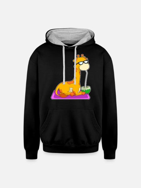 Giraffe With Coconut - Unisex Contrast Hoodie - black/heather gray