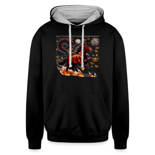 Year of the Horse Victory T Shirt, Lunar New Year - Unisex Contrast Hoodie