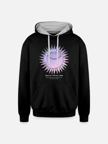 SmileyWorld Smiling Sun In Purple - Unisex Contrast Hoodie - black/heather gray