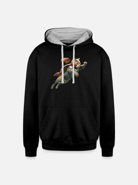 marvel cat flying - Unisex Contrast Hoodie - black/heather gray