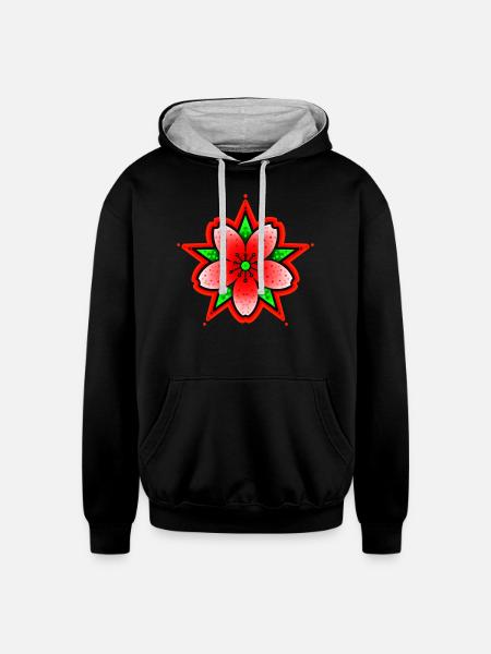 Red Cherry Blossom - Unisex Contrast Hoodie - black/heather gray