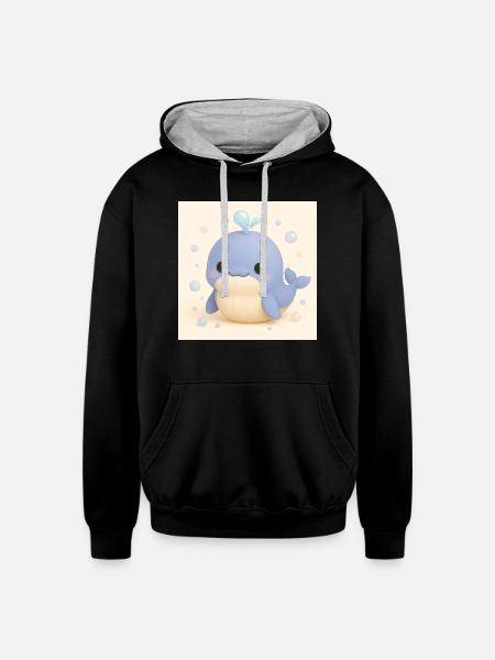 Bubble Whale - Unisex Contrast Hoodie - black/heather gray