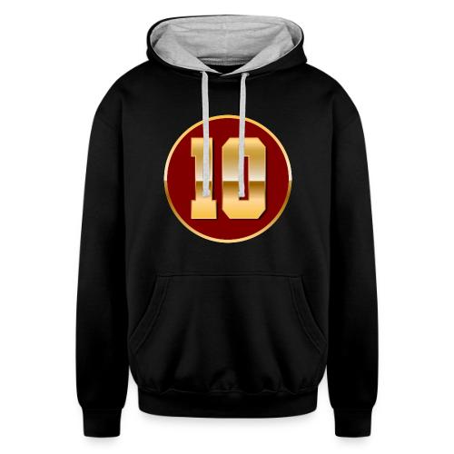 Number 10 in Gold Varsity Font - Unisex Contrast Hoodie