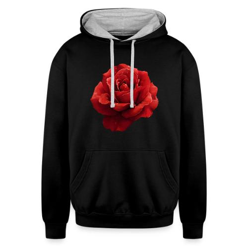 Rose: Crimson Dew Bloom - Unisex Contrast Hoodie