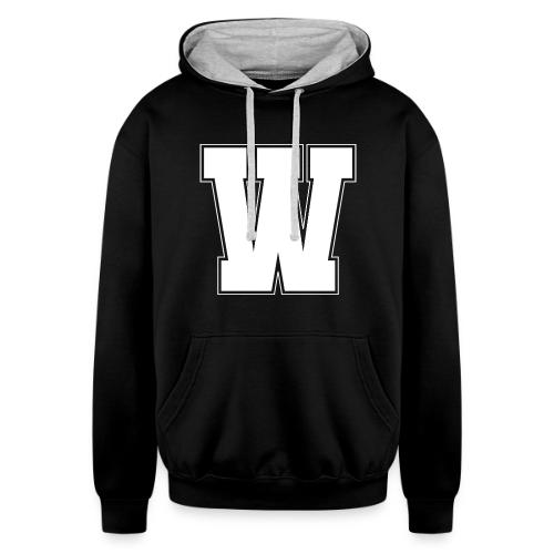 White Letter W – Varsity Alphabet Monogram - Unisex Contrast Hoodie