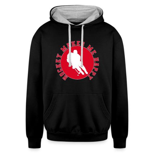 Hockey Makes Me Happy – Ice Hockey Fan Emblem - Unisex Contrast Hoodie