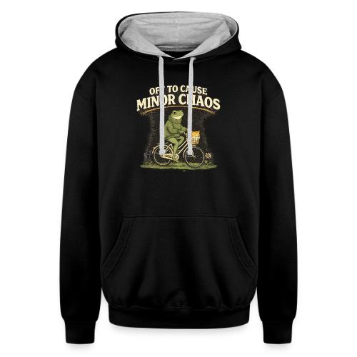 Minor Chaos Vintage Frog and Cat on Bicycle - Unisex Contrast Hoodie