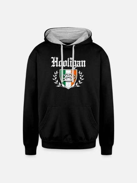 Irish Hooligan Crest vintage distressed look - Unisex Contrast Hoodie - black/heather gray
