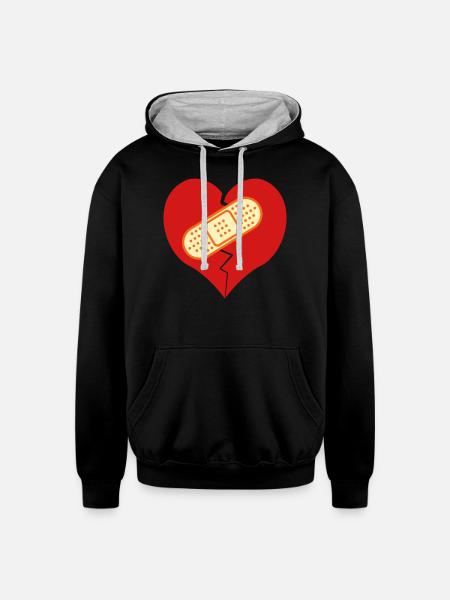 broken heart with bandaid - Unisex Contrast Hoodie - black/heather gray