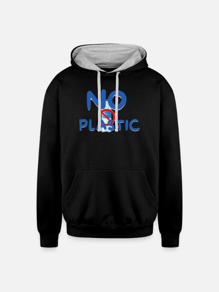 NO PLASTIC - Unisex Contrast Hoodie - black/heather gray