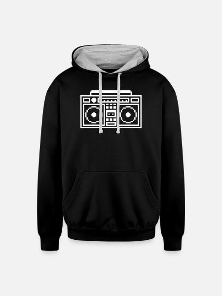 Retro Ghettoblaster Boombox - Unisex Contrast Hoodie - black/heather gray