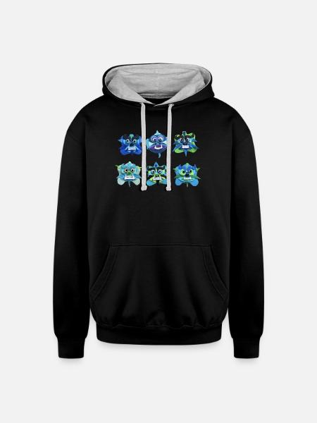 Fu Dog Faces - Unisex Contrast Hoodie - black/heather gray