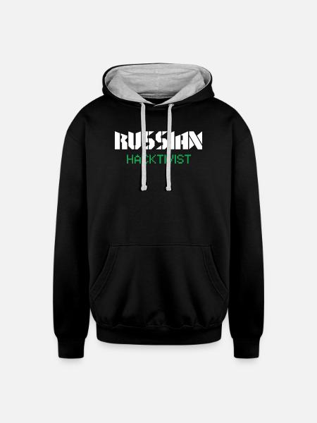 Russian Hacktivist Pixel Design - Unisex Contrast Hoodie - black/heather gray