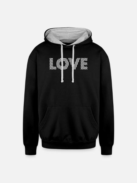 Love Square – Romantic Text Art - Unisex Contrast Hoodie - black/heather gray