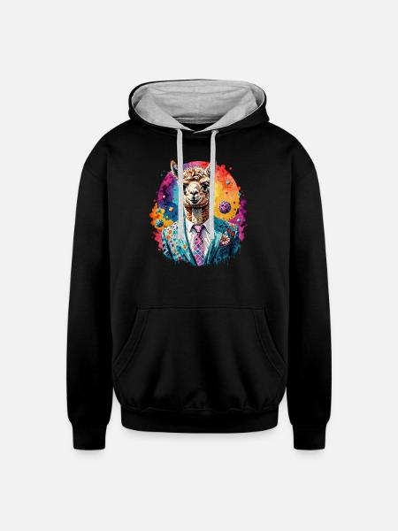 Alpaca in suit - Unisex Contrast Hoodie - black/heather gray