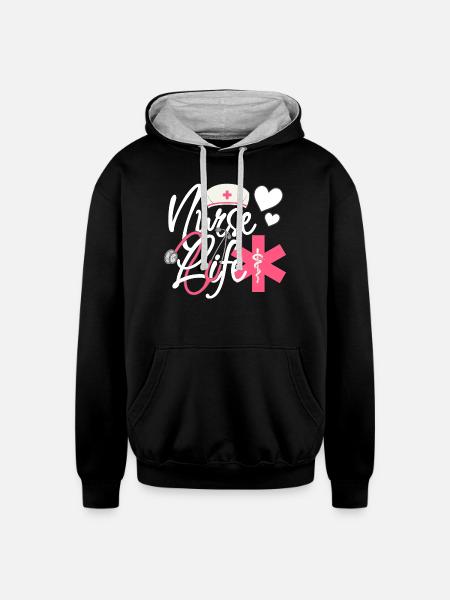 Nurse Life – Heart & Stethoscope Pride - Unisex Contrast Hoodie - black/heather gray