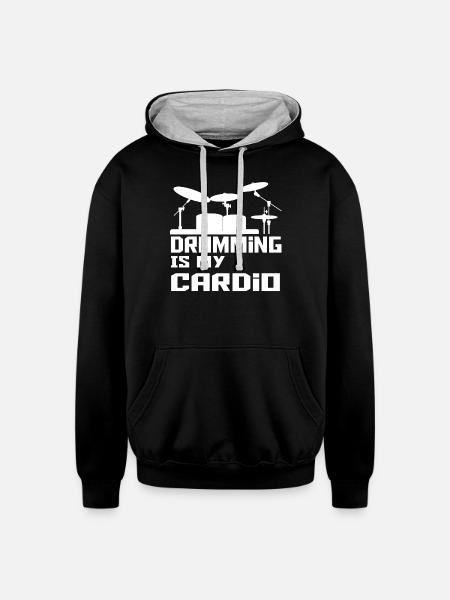 Drumming Is My Cardio - Unisex Contrast Hoodie - black/heather gray