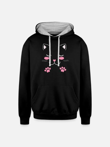 Adorable cat face - Unisex Contrast Hoodie - black/heather gray