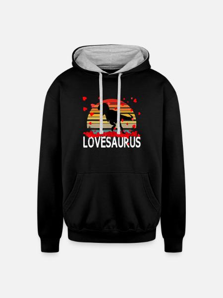 Valentines Day Dinosaur Lovesaurus - Unisex Contrast Hoodie - black/heather gray