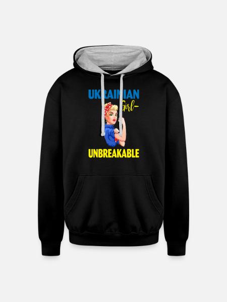 Ukrainian Girl Unbreakable - Unisex Contrast Hoodie - black/heather gray