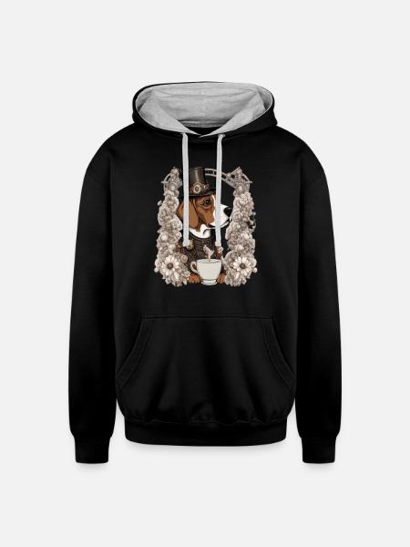 coffee and dog - Unisex Contrast Hoodie - black/heather gray