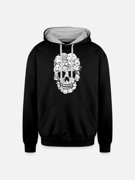 SKULL PUPPY DOG PET - Unisex Contrast Hoodie - black/heather gray