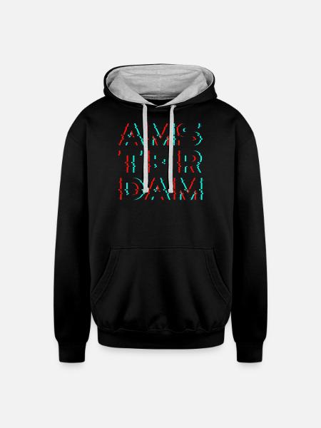 Glitchy Amsterdam - Unisex Contrast Hoodie - black/heather gray