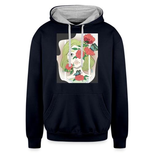 Girl with Rose Vine - Unisex Contrast Hoodie