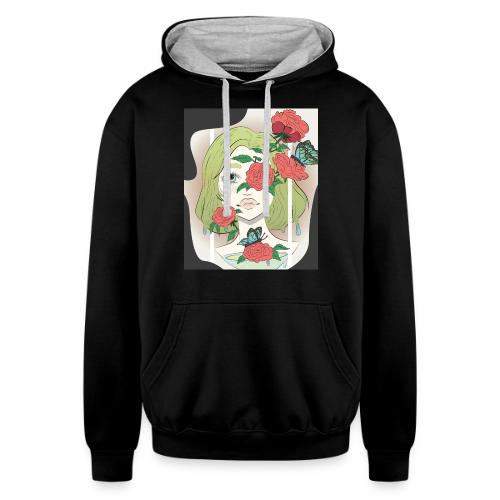 Girl with Rose Vine - Unisex Contrast Hoodie
