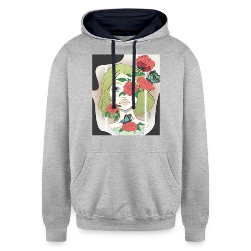 Girl with Rose Vine - Unisex Contrast Hoodie