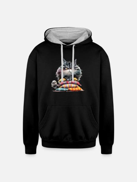 Funny Cat - Unisex Contrast Hoodie - black/heather gray