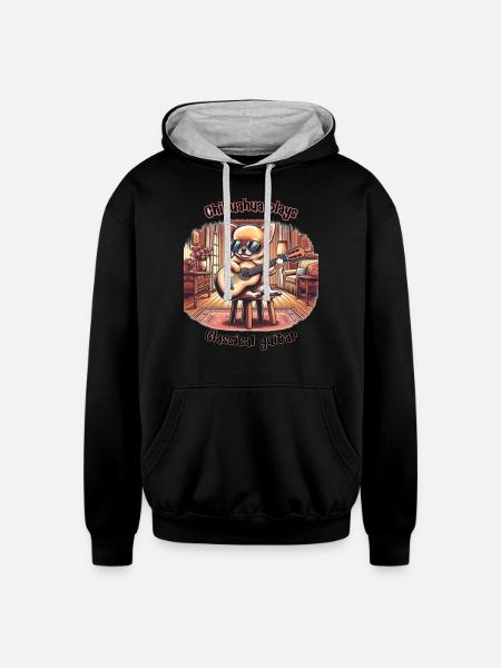 Mini Maestro Chihuahua Guitarist - Unisex Contrast Hoodie - black/heather gray