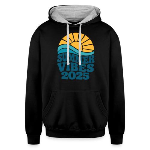 Summer Vibes 2025 Retro Sunset T-Shirt | Fun Beach - Unisex Contrast Hoodie