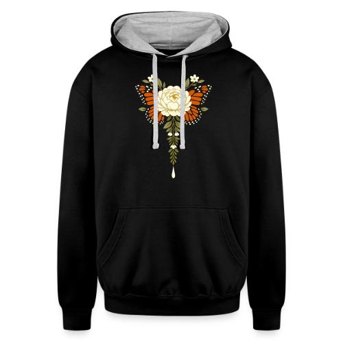 Monarch Butterfly Floral Botanical Art - Unisex Contrast Hoodie