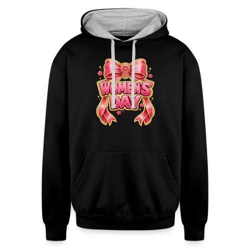 Cute Pink Bow Women’s Day Feminist Symbol - Unisex Contrast Hoodie