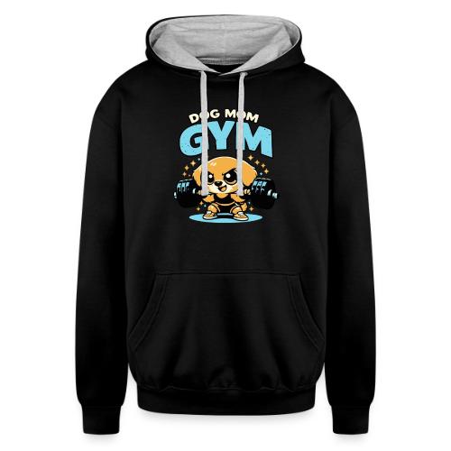 Chibi Dog Gym Workout - Unisex Contrast Hoodie