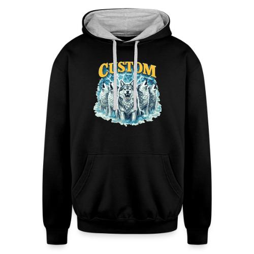 Custom Wolf Pack Howling Moon Vintage Wilderness - Unisex Contrast Hoodie