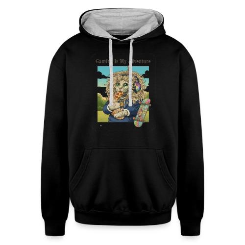 Gaming Cat Adventure: Pizza & Skates - Unisex Contrast Hoodie