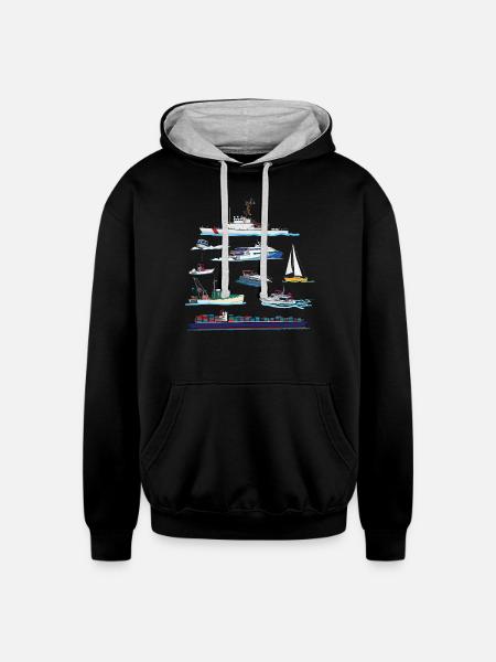 Boats and Ships Illustrations - Unisex Contrast Hoodie - black/heather gray