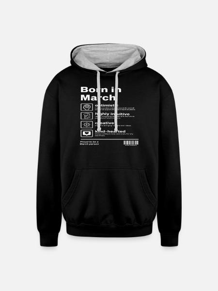 Born in March - Unisex Contrast Hoodie - black/heather gray