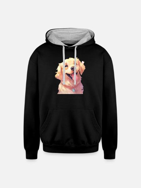 Golden Retriever Art - Unisex Contrast Hoodie - black/heather gray