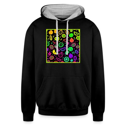 Vibrant Neon Fruits Pattern Art - Unisex Contrast Hoodie