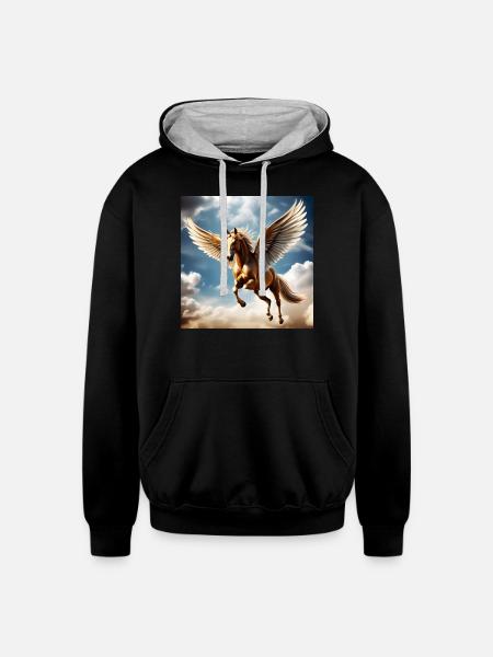 Pegasus with Vital Energy - Unisex Contrast Hoodie - black/heather gray