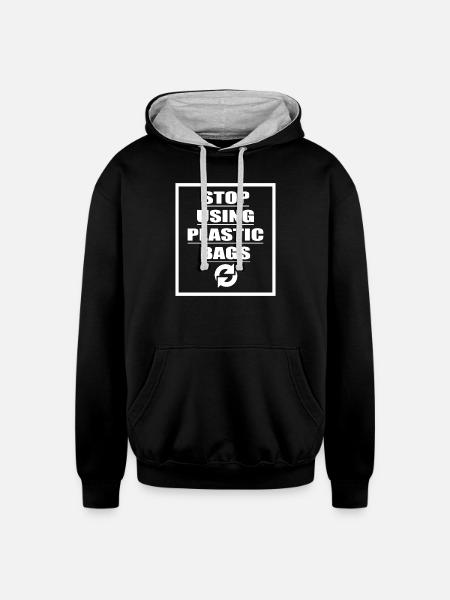 Stop using plastic bags - Unisex Contrast Hoodie - black/heather gray