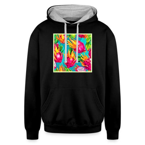 Vibrant Dragoon Fruit Pattern - Unisex Contrast Hoodie