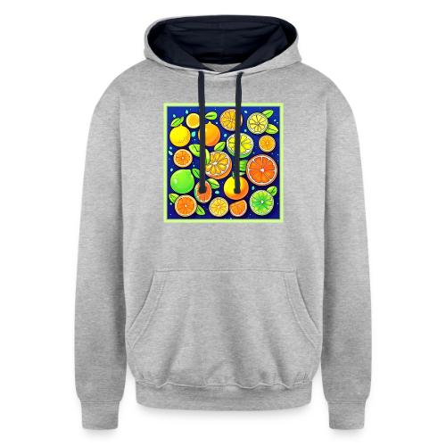 Fresh Citrus Slice Pattern - Unisex Contrast Hoodie