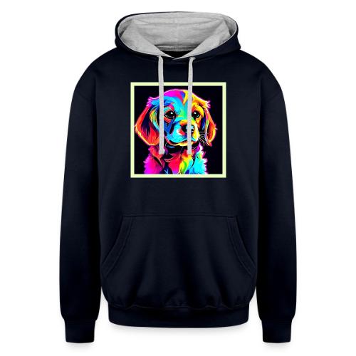Rainbow Dog Portrait Art - Unisex Contrast Hoodie